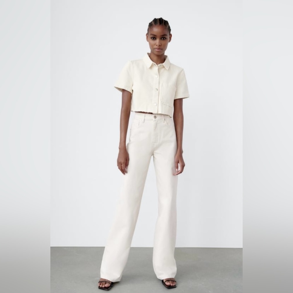 Zara Wide Leg Jeans in Ecru - Size 29 or US 8
